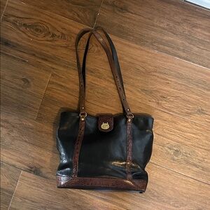Brahmin Black and Brown Leather Tote Bag